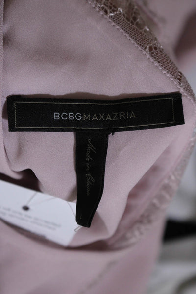 BCBGMAXAZRIA Womens Long Sleeve Lace Panel Round Neck Shift Dress Pink Size L