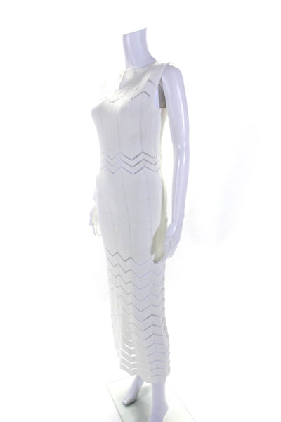 PHO Womens Boat Neck Chevron Print Ribbed Sleeveless Midi Dress White Size L