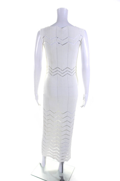 PHO Womens Boat Neck Chevron Print Ribbed Sleeveless Midi Dress White Size L