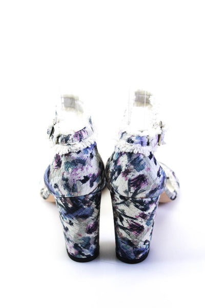 Stuart Weitzman Womens Floral Print Sandal Heels White Purple Size 8 Medium