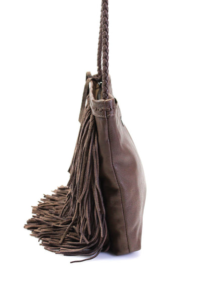 Sam Edelman Womens Leather Frayed Textured Medallion Crossbody Handbag Brown