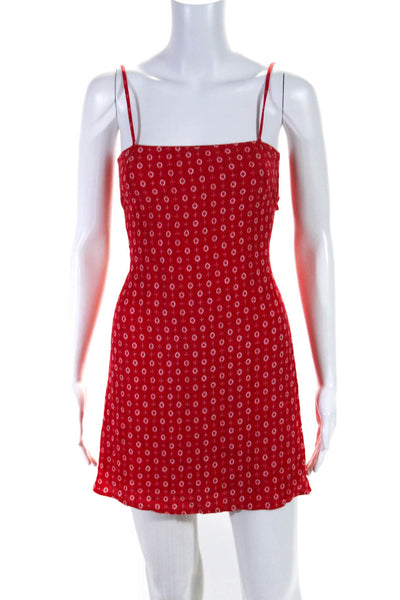 Sundays Womens Spotted Print Back Tied Strappy Round Neck Mini Dress Red Size S