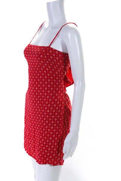 Sundays Womens Spotted Print Back Tied Strappy Round Neck Mini Dress Red Size S