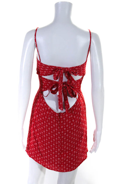 Sundays Womens Spotted Print Back Tied Strappy Round Neck Mini Dress Red Size S