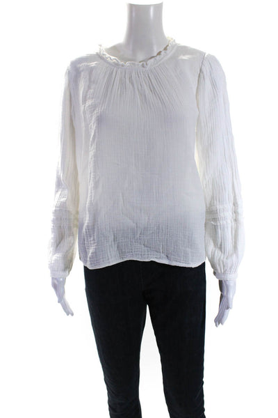Xirena Womens Cotton Long Sleeve Ruffle Trim Blouse White Size XS