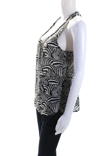 Trina Turk Womens Silk Striped Print Scoop Neck Sleeveless Tank Top Black Size M