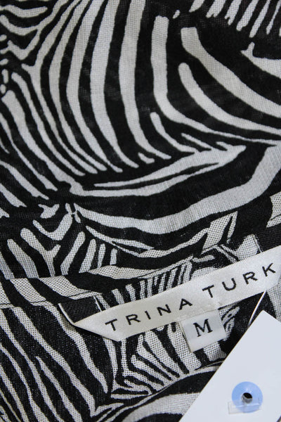Trina Turk Womens Silk Striped Print Scoop Neck Sleeveless Tank Top Black Size M