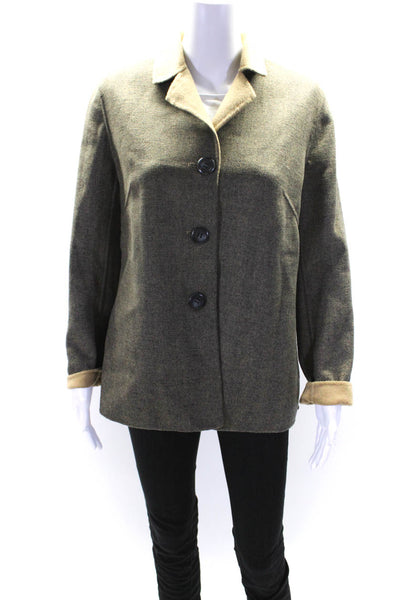 Pendleton Womens Fleece Lined Herringbone Button Up Jacket Black Wool Size MP
