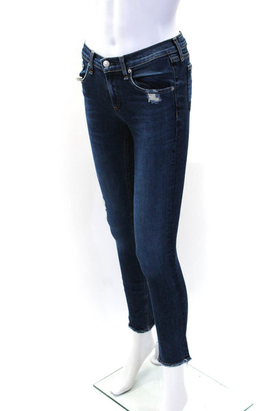 Rag & Bone Jean Womens Blue Medium Wash Distress Skinny Leg Jeans Size 26