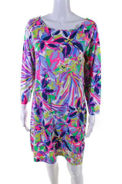 Lily Pulitzer Womens Cotton Long Sleeve Abstract Print Shift Dress Purple Size L
