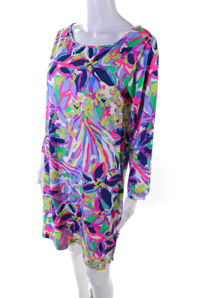 Lily Pulitzer Womens Cotton Long Sleeve Abstract Print Shift Dress Purple Size L