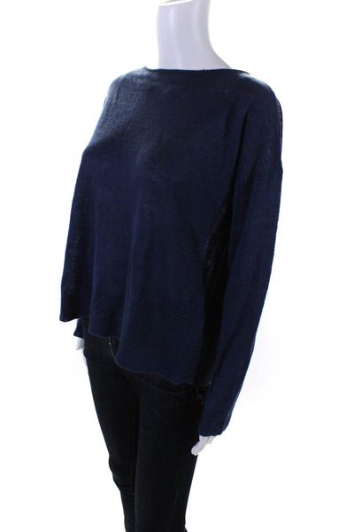 Eileen Fisher Womens Linen Long Sleeve Scoop Neck Knit Top Blue Size PM