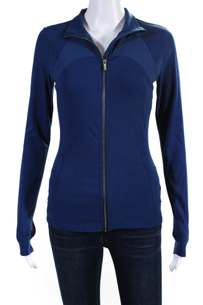 Lune Womens River Lift Slim Fit Mock Neck Full Zip Jacket Blue Size Extra Small
