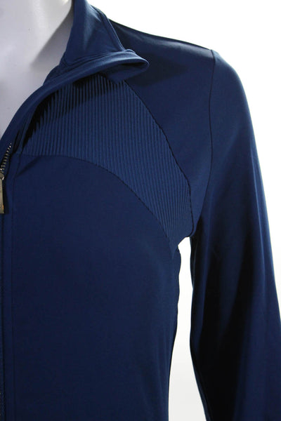 Lune Womens River Lift Slim Fit Mock Neck Full Zip Jacket Blue Size Extra Small