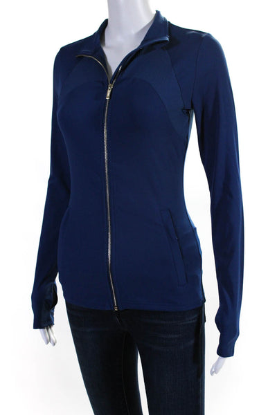 Lune Womens River Lift Slim Fit Mock Neck Full Zip Jacket Blue Size Extra Small