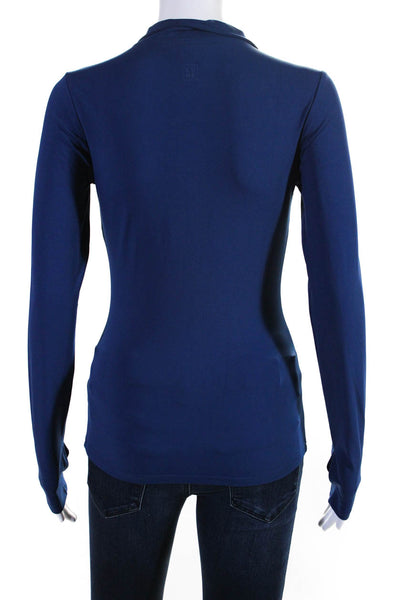 Lune Womens River Lift Slim Fit Mock Neck Full Zip Jacket Blue Size Extra Small