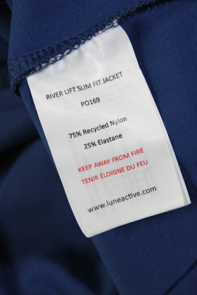 Lune Womens River Lift Slim Fit Mock Neck Full Zip Jacket Blue Size Extra Small