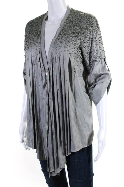 Elizabeth and James Women's Long Sleeves Beaded Button Up Blouse Gray Size XS