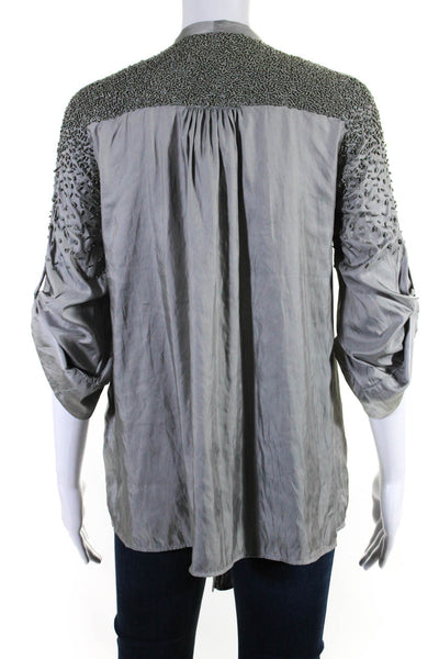 Elizabeth and James Women's Long Sleeves Beaded Button Up Blouse Gray Size XS