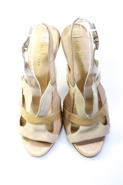 Cole Haan Women's Open Toe Strappy Ankle Buckle Leather Sandals Beige Size 7