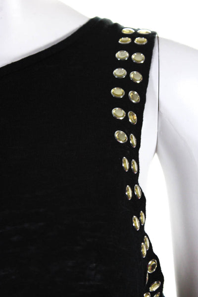 Maje Womens Linen Studded Trimmed Round Neck Sleeveless Tank Top Black Size 1