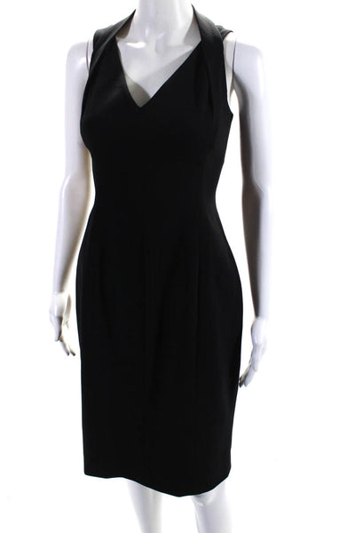 Michael Kors Womens V Neck Sleeveless Midi Sheath Dress Black Wool Size 10