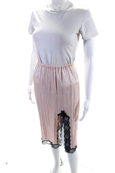 Michael Kors Collection Womens Lace Trim Crepe Satin Slit Midi Skirt Pink Size 6