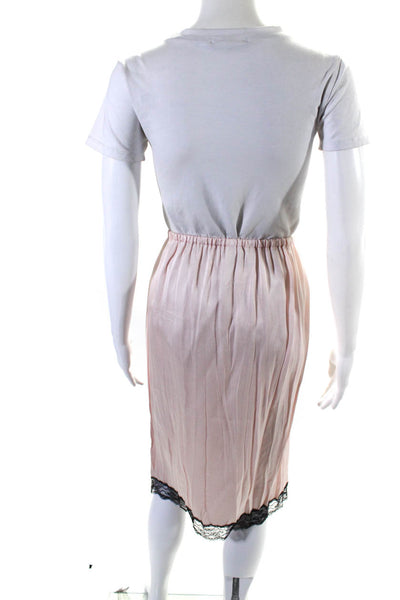 Michael Kors Collection Womens Lace Trim Crepe Satin Slit Midi Skirt Pink Size 6