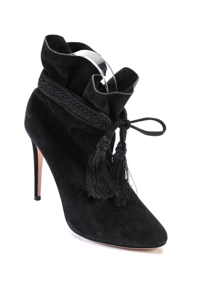 Aquazzura Womens Side Zip Stiletto Ankle Tie Heel Leather Black Size 6.5