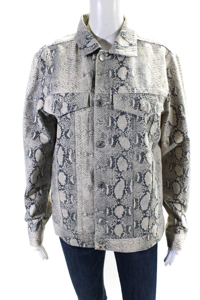 Zara Womens Cotton Animal Print Button Collared Long Sleeve Jacket Beige Size M