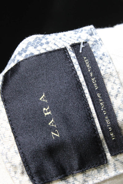 Zara Womens Cotton Animal Print Button Collared Long Sleeve Jacket Beige Size M