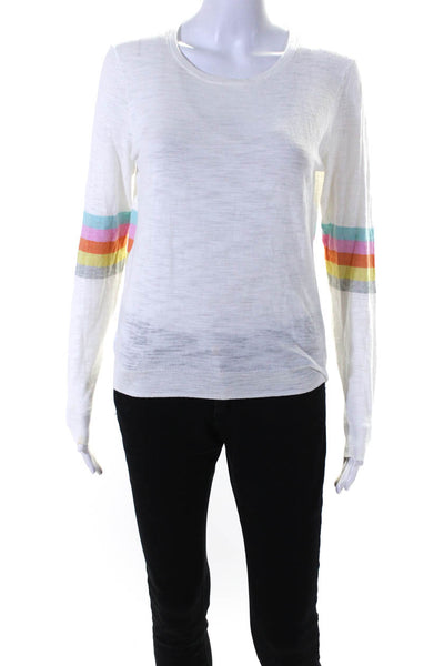 360 Sweater Womens Striped Long Sleeves Crew Neck Sweater White Cotton Size Smal