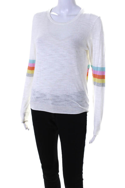 360 Sweater Womens Striped Long Sleeves Crew Neck Sweater White Cotton Size Smal