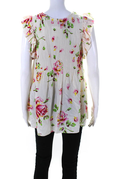 Joie Womens Floral Print Sleeveless Blouse Silk White Size Small