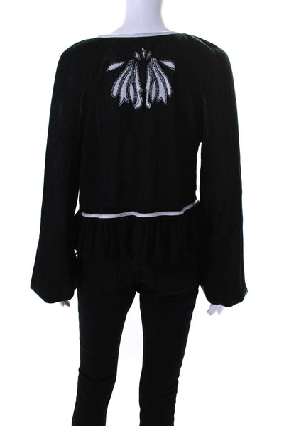 FP One by Free People Womens Wrap Long Sleeve Embroidered Knit Top Black Small