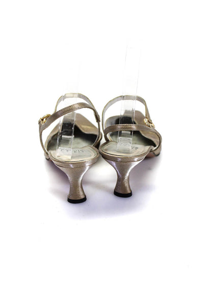 Stuart Weitzman Womens Pointed Toe Kitten Heels Sling Back Sandals Gold Size 8.5
