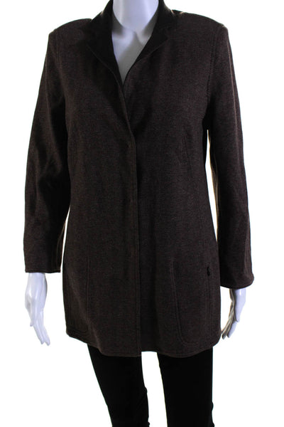 Akris Women's Long Sleeves Lined Button Up Herringbone Jacket Brown Size 12