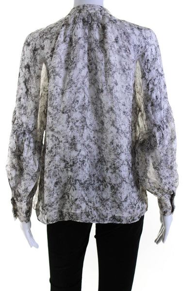 Intermix Women's Round Neck Long Sleeves Sheer Silk Blouse Gray Size L