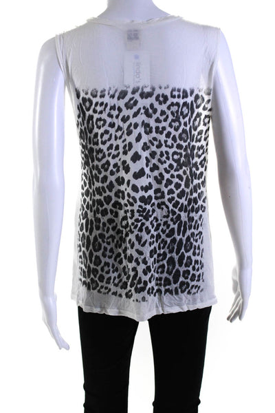 Haute Hippie Womens Jersey Leopard Printed Sleeveless T-Shirt Tee White Size S