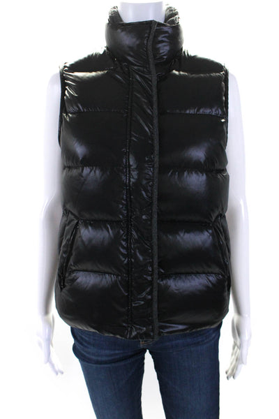 Vince Womens Collared Zipped Sleeveless Snap Buttoned Puffer Vest Black Size S