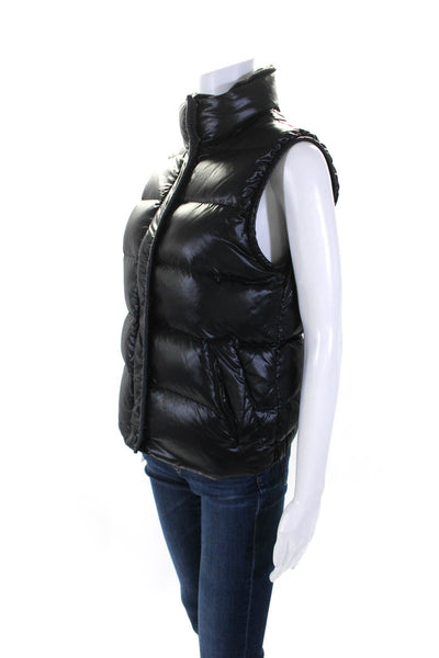 Vince Womens Collared Zipped Sleeveless Snap Buttoned Puffer Vest Black Size S