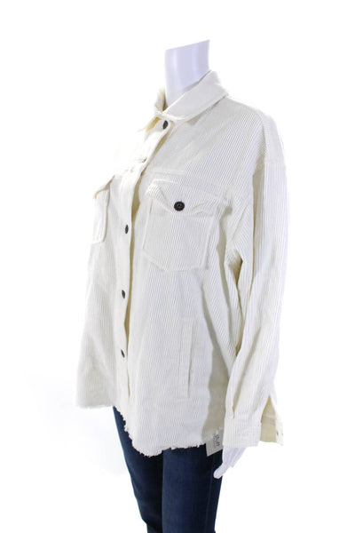 Zara Womens Corduroy Long Sleeves Button Down Shirt White Cotton Size Small