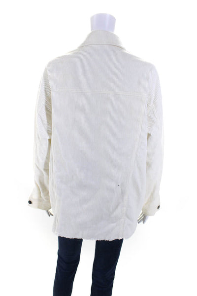 Zara Womens Corduroy Long Sleeves Button Down Shirt White Cotton Size Small