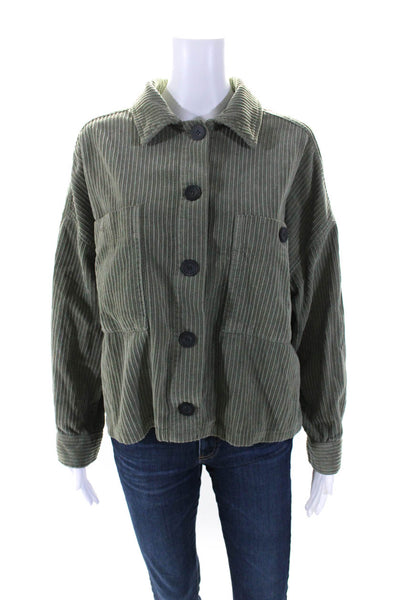 Zara Womens Long Sleeves Cropped Button Down Shirt Sage Green Cotton Size Large