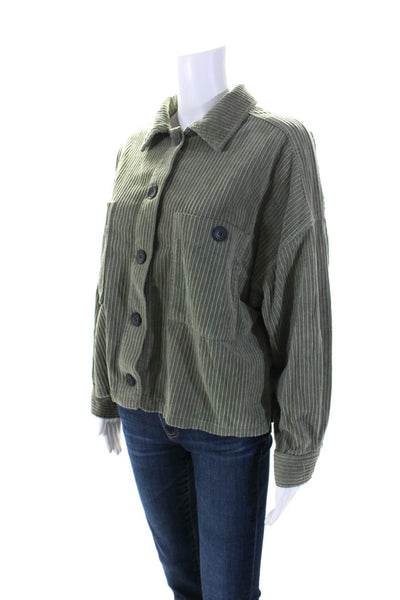 Zara Womens Long Sleeves Cropped Button Down Shirt Sage Green Cotton Size Large