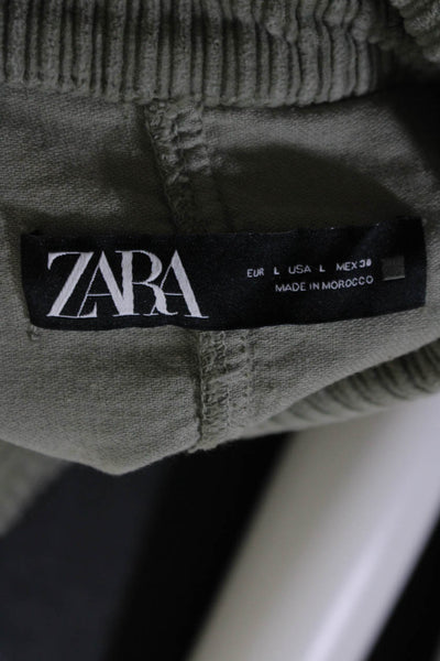 Zara Womens Long Sleeves Cropped Button Down Shirt Sage Green Cotton Size Large