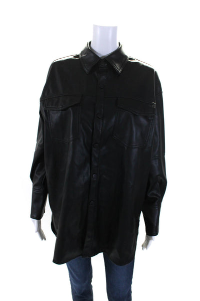 Zara Womens Faux Leather Long Sleeves Button Down Shirt Black Size Small