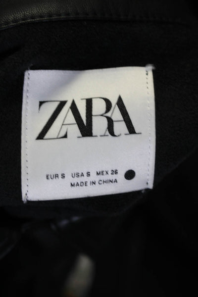 Zara Womens Faux Leather Long Sleeves Button Down Shirt Black Size Small