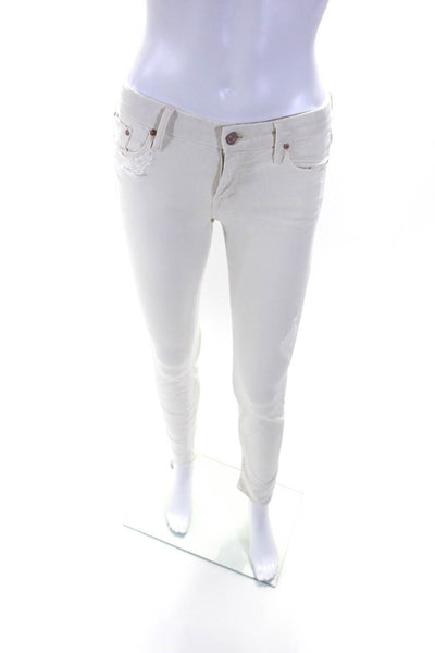 Mother Womens  Cream For A Day Wash Skinny Leg Jeans White Cotton Size 25