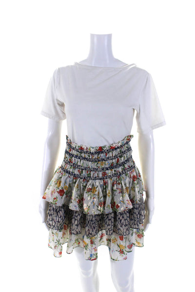 Current Air Womens Floral Print Tiered A Line Skirt White Size Extra Small